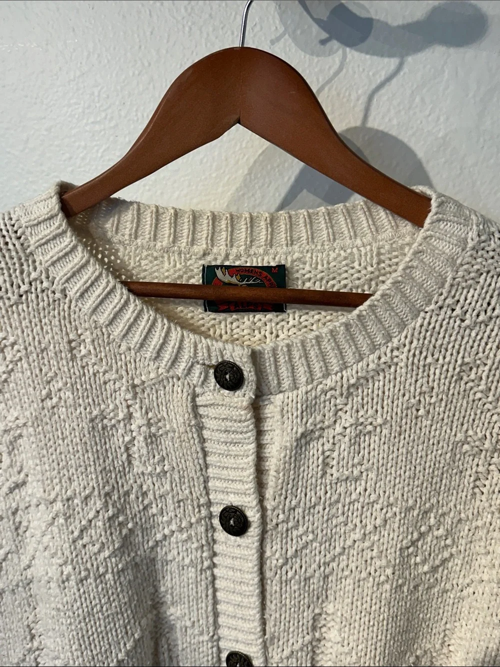 VTG 100% cotton Cream Textured Button-Up Women's Sweater - Picture 3 of 9